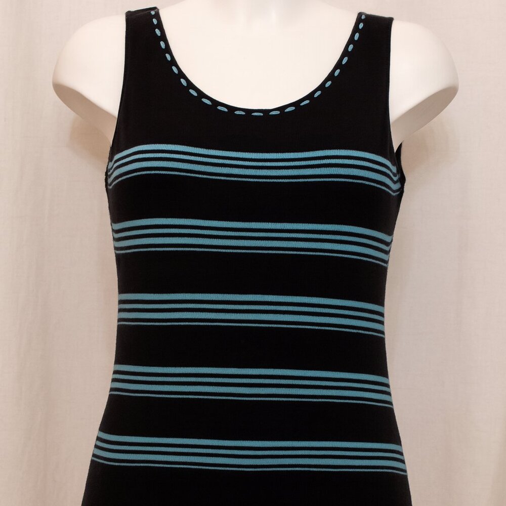 Tahari Arthur Levine Silk blend Sweater Tank Top Blue Stripe sz 14 Nautical knit
